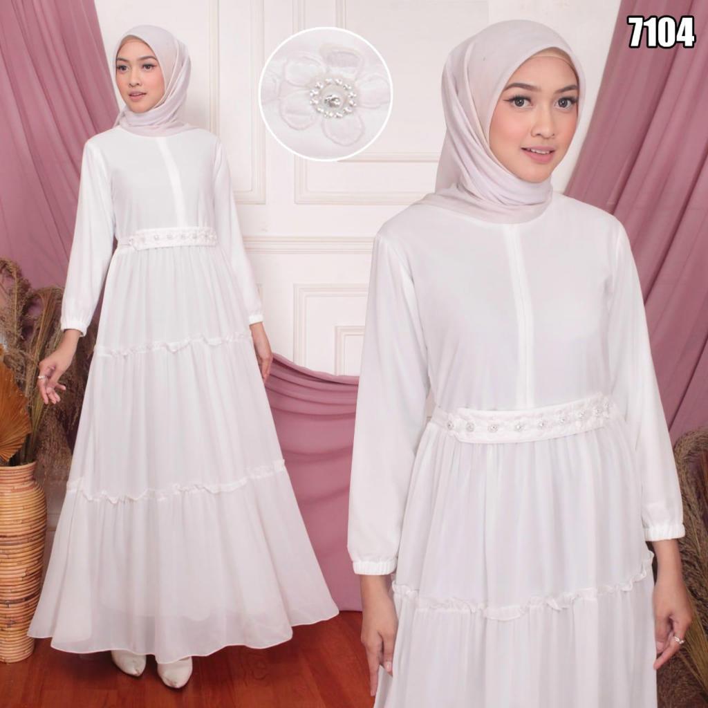 Gamis Ceruty Rempel Putih Polos Gaun Muslim Vima 7104