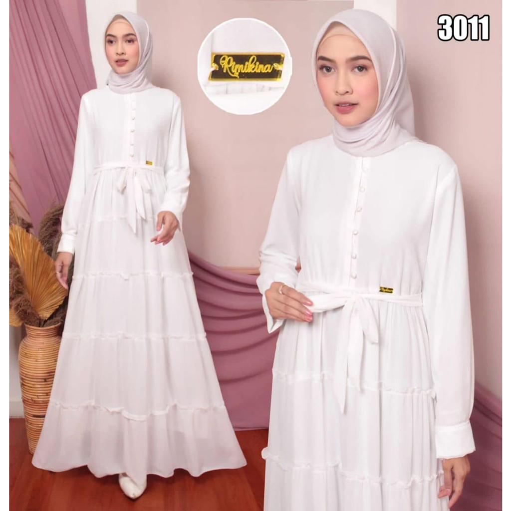 Gamis Ceruty Rempel Putih Kancing Gaun Muslim Vima 3011