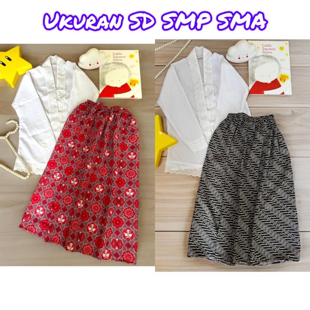 Baju Kebaya SD SMP SMA TK KB PAUD Seragam Sekolah Batik Putih Hitam Merah Lengan Panjang Kebaya Anak