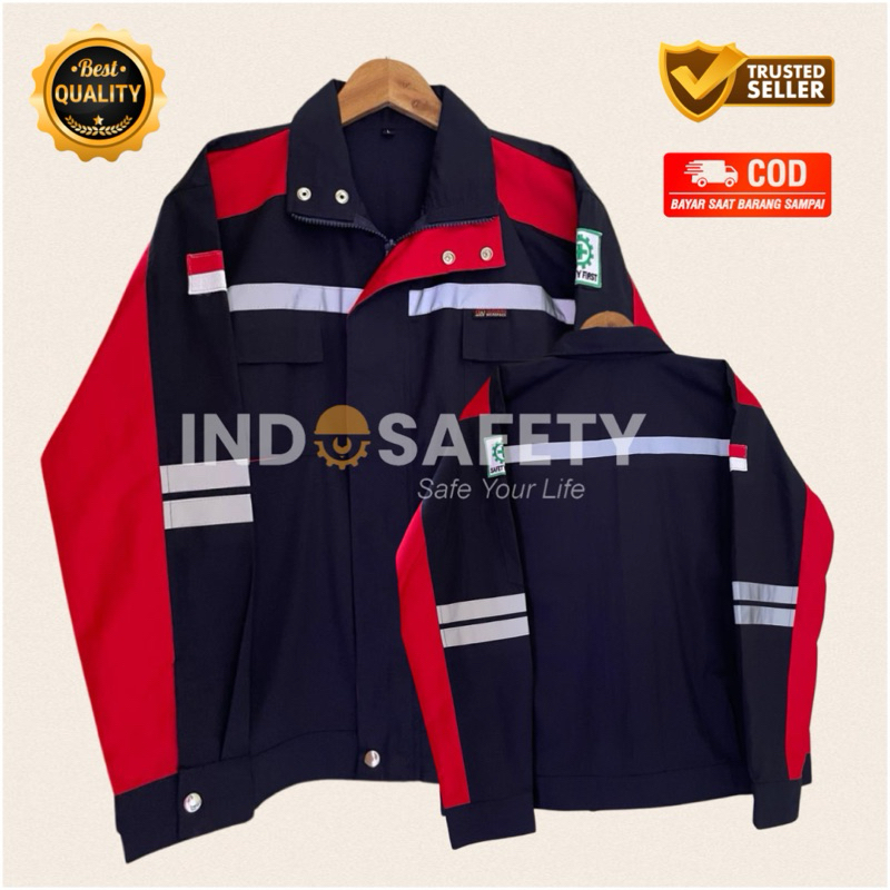 Kemeja safety SEMI JAKET Dongker Merah