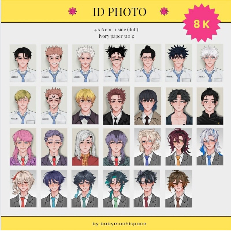 ID PHOTO genshin impact jjk jujutsu kaisen tokrev tokyo revengers photocard pc posca poca kny kimets