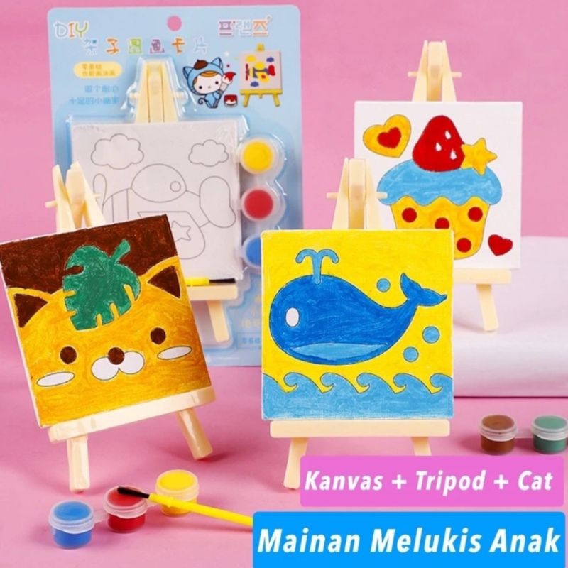 Lukisan kanvas mini anak | lukisan kanvas anak painting mini anak mainan diy melukis kanvas aktivita