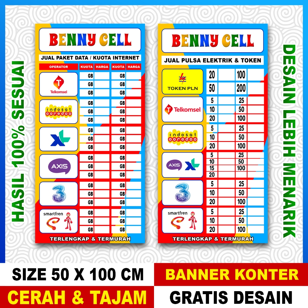 [TERMURAH] PAKET BANNER DAFTAR HARGA PULSA KUOTA BELI 1 GRATIS 1 / DAPAT 2 BANNER