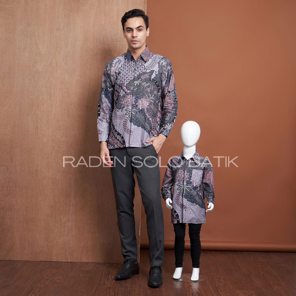 UL Batik Batik Couple Ayah dan Anak Lengan Panjang Pendek Lapisan Furing Warna UNGU LILAC