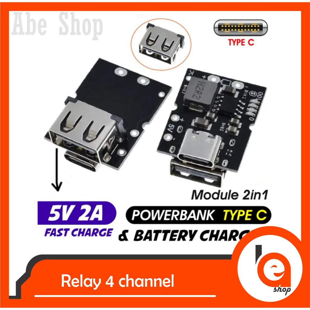 Kit Modul Power Bank USB Type-C Fast Charger Step Up Baterai Lithium Output 5V 2A