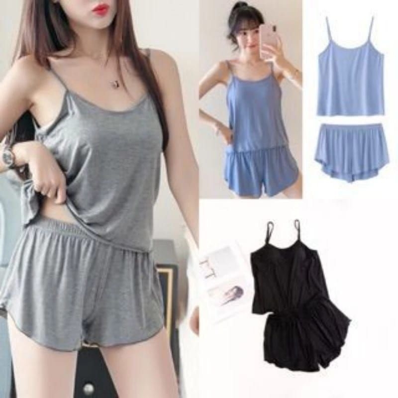 SET BAJU TIDUR SETELAN MUSE tanktop elastis nyaman piyama one set babydoll celana pendek spandex kat