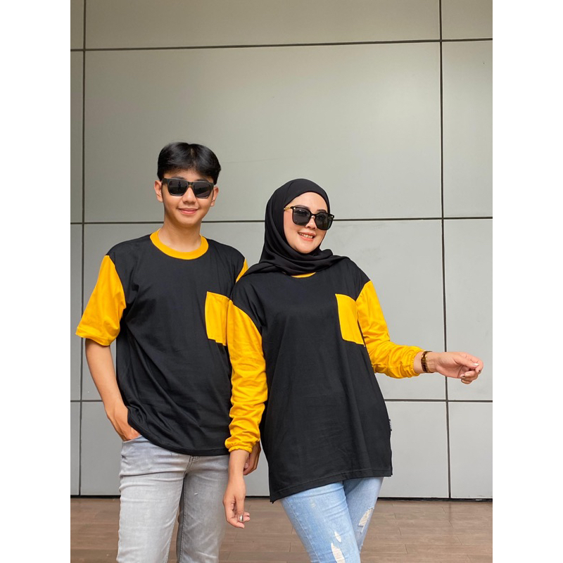 kaos couple polos pocket terbaru aldira original / kaos atasan couple oversize keluarga poket kotak 