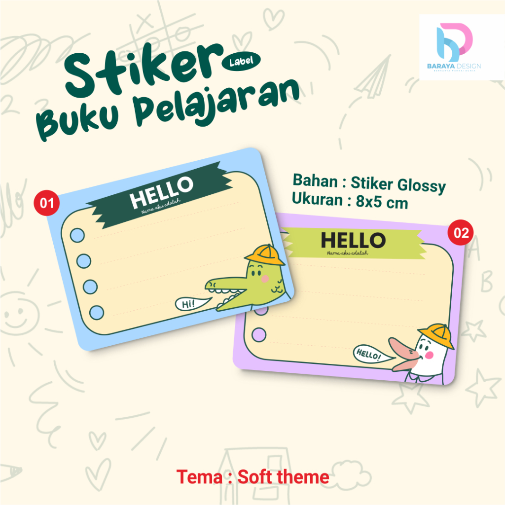 

8 PCS Stiker Nama Buku / Stiker Custom Nama Buku Sekolah Anak / Soft Theme