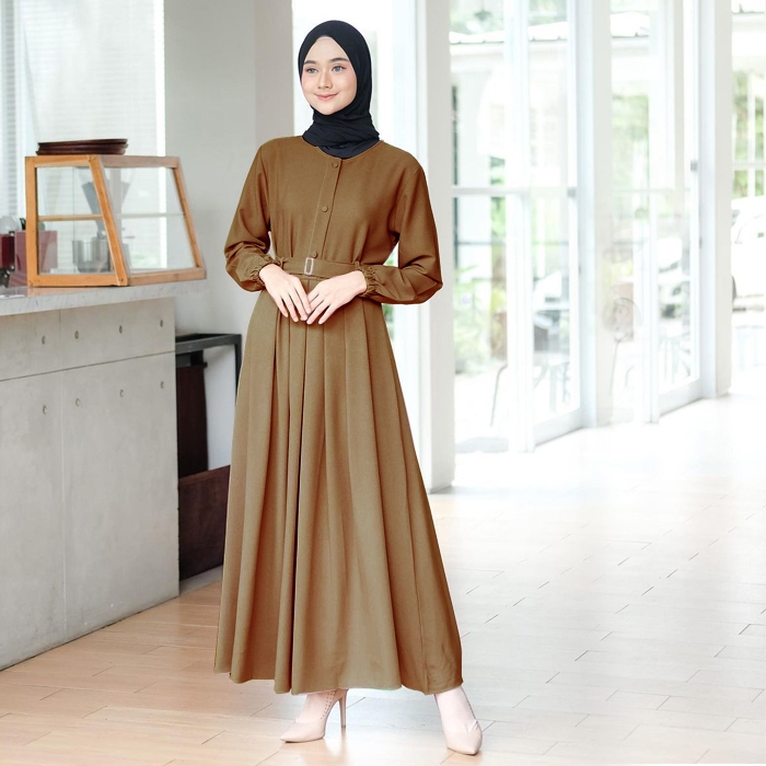 Gamis Monna Dress Sandira Belt Busui Friendly Syar'i Muslimah Jumbo Terbaru Shakila Premium Gamis Polos-NESPRESSO