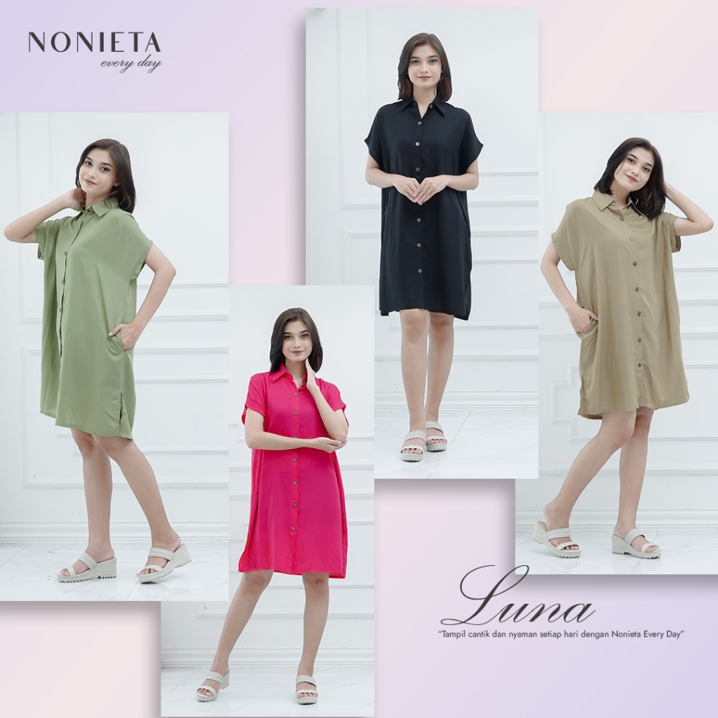 Nonieta Luna Daster Kekinian Terbaru Busui Bumil Baju Tidur Premium Rayon Polos Wanita Dress Homedre