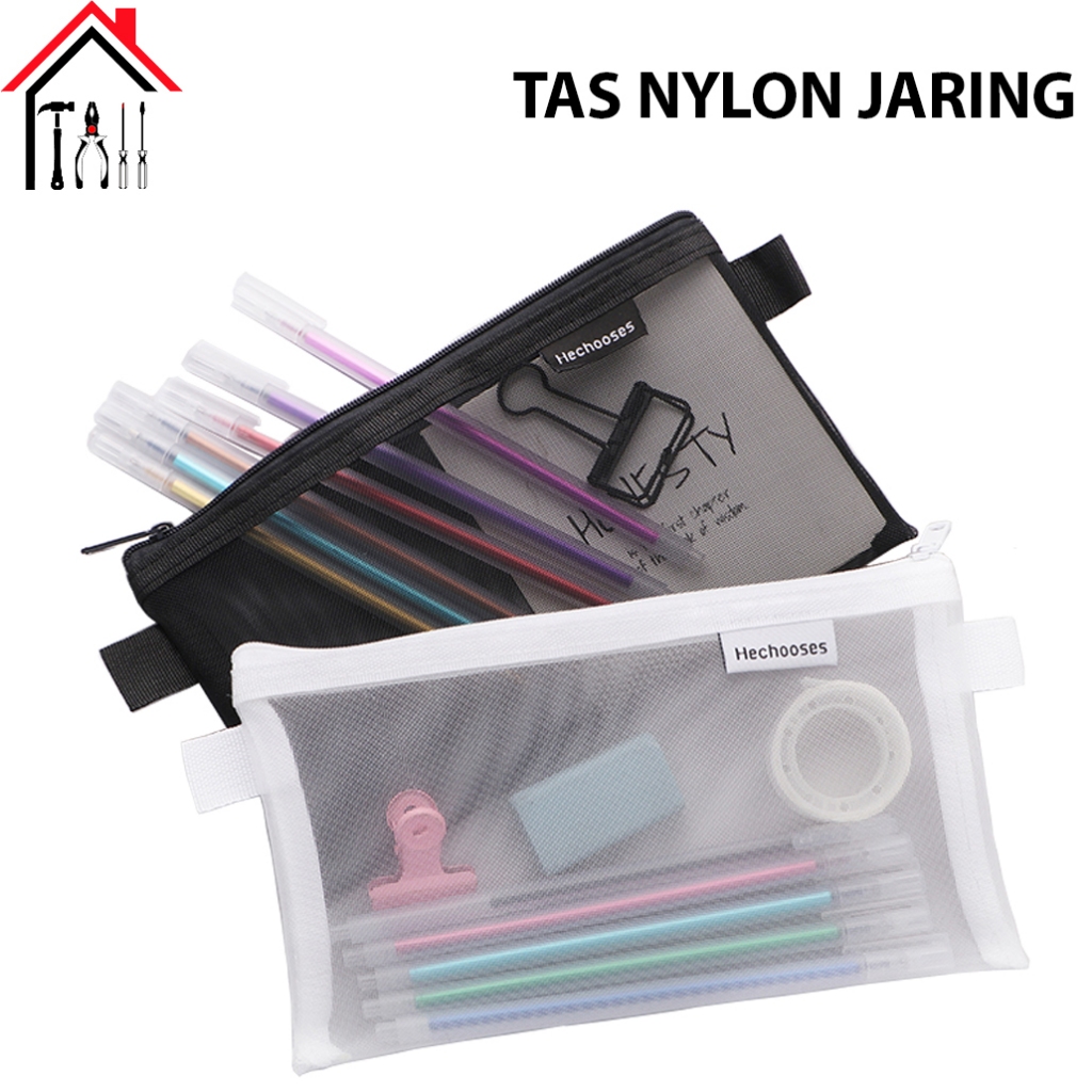 

MYTOOLS Tempat pensil jaring transparan kapasitas besar / Pouch Kotak pensil penyimpanan / Tas Nylon Jaring
