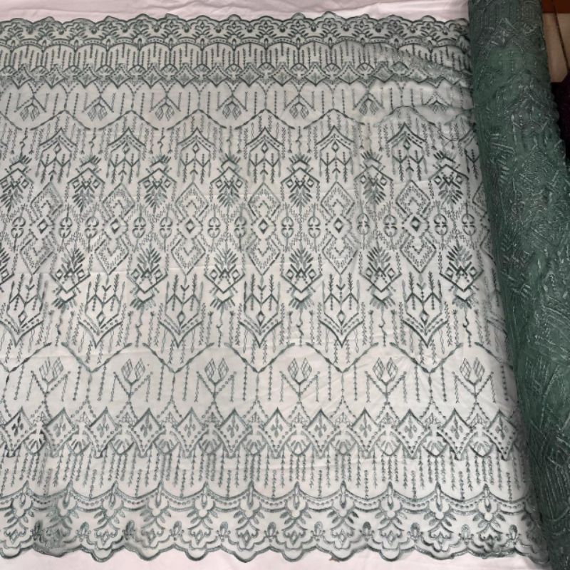 (COD) Kain Tulle Sapto Etnik | Lace Bordir | Bahan Kebaya Modern | Kain Meteran