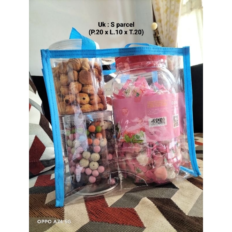 

Tas Mika Transparan plipit 20x10x20 , Tas souvernir Lebaran , Tas Hampers Lebaran