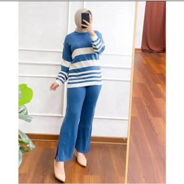 SETELAN RAJUT setelan rajut  wanita terbaru Setelan Atasan lengan Panjang + Celana Kulot Rajut premi