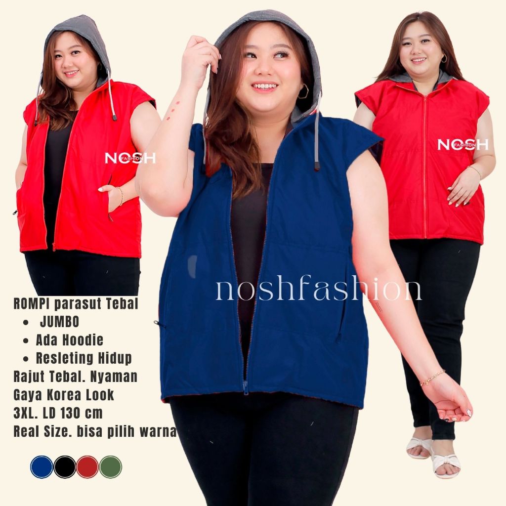 Baju Rompi Parasut Wanita Jumbo Big Size LD 130 cm / Outer Vest Korea Wanita Jumbo  - NOSH