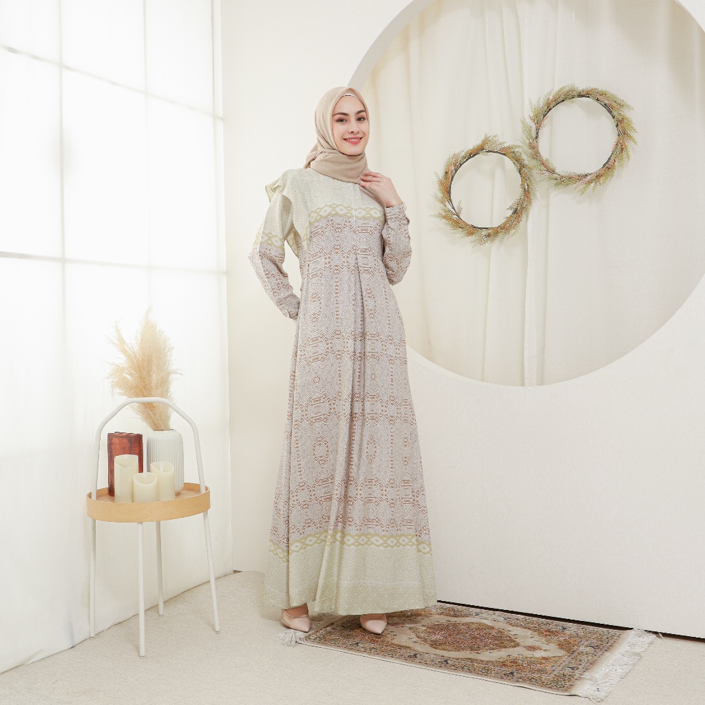 Lalucuku Collection Raya Dress  Gamis Aruna Wanita Motif Kekinian Busui Frendly Cotton Rayon Premium-7