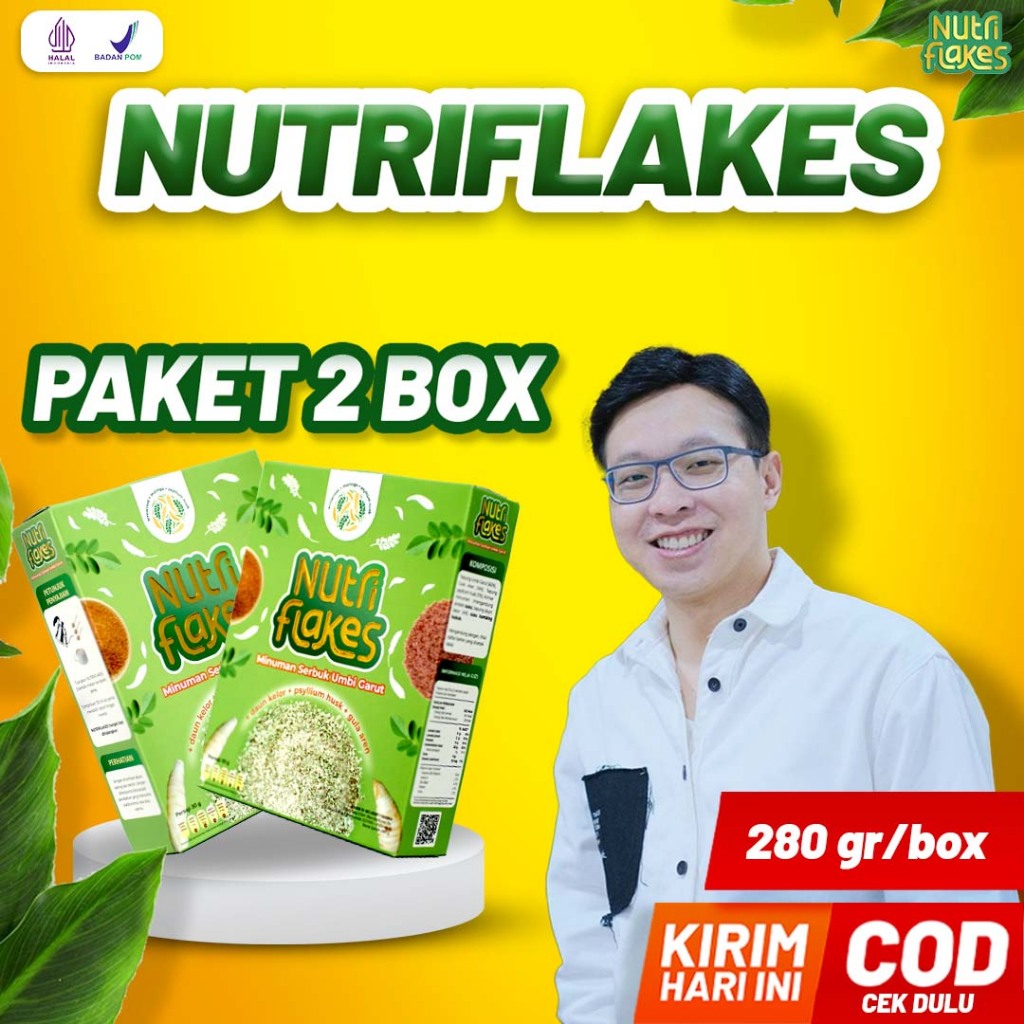 

2 box Nutriflakes - Original Sereal Umbi Garut Solusi Atasi Asam Lambung Maag Kronis Gerd Suplemen Makanan Diet Isi 280gr