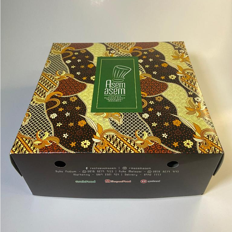 Cetak Custom Design Logo Dus Nasi Kotak Tempat Wadah Makanan Ukuran 18 x 18 x 7 Full Atas Bawah