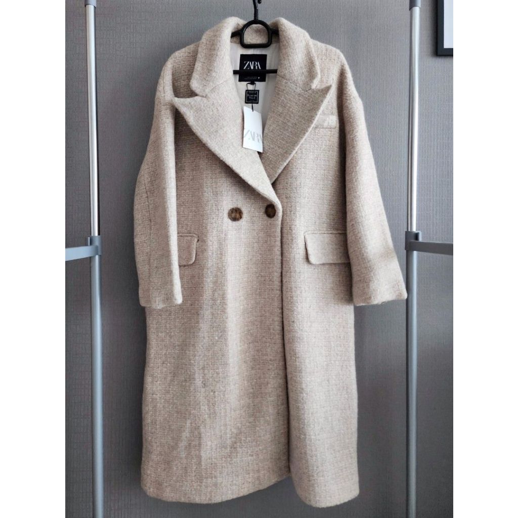 Premium Wool Oversized Beige Coat - Zara