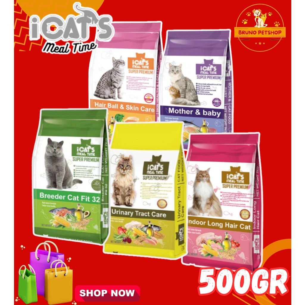 iCats Meal Time Super Premium 500gr Makanan Kucing Mother & Baby Indoor Longhair Hairball Skin Breed