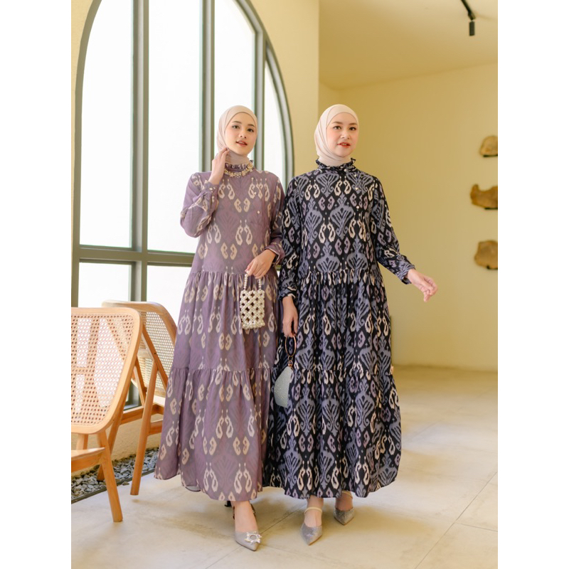 Womenwear - Ixora Dress/Dress Motif Wanita/Dress Cantik/Dress Mewah/Gamis Kondangan/Dress Busui Frie