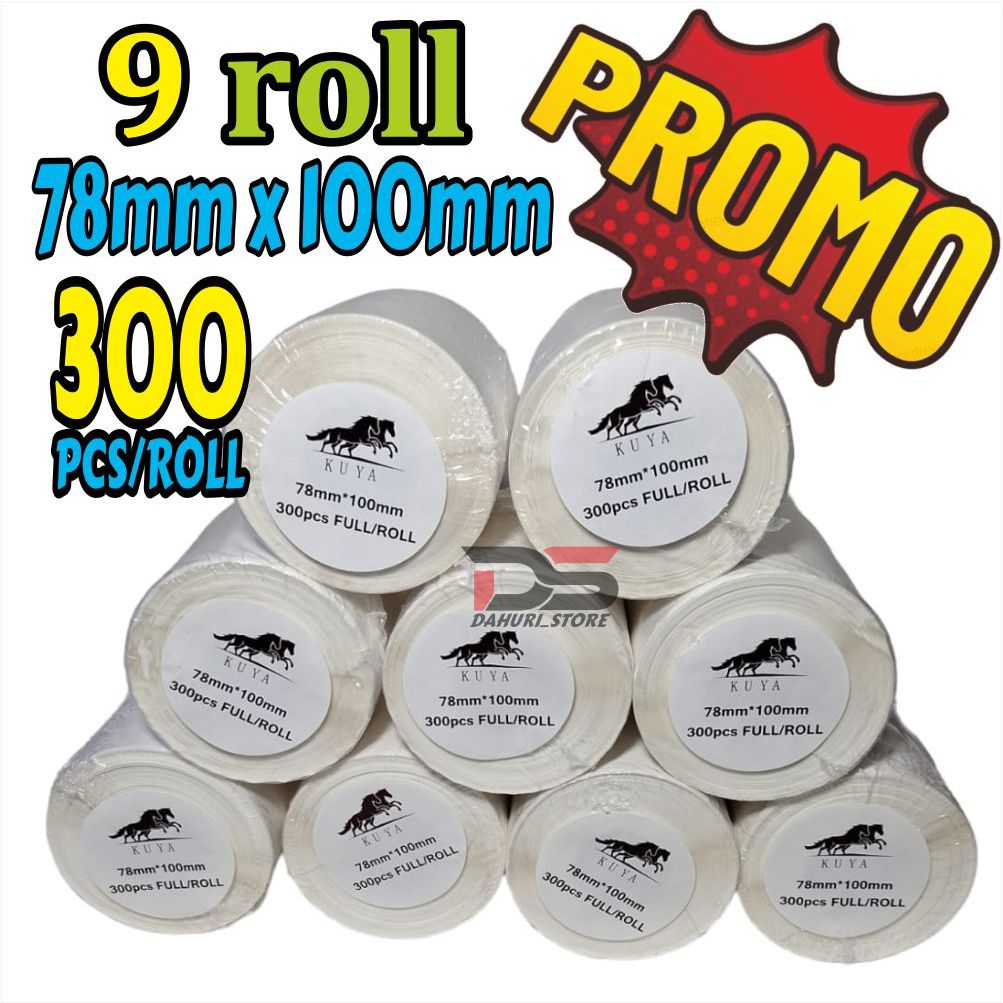 

PROMO MURAH!! HARGA 9 ROLL STIKER THERMAL / STIKER LABEL BARCODE/ RESI 78X100MM ISI 300 pcs/Lembar