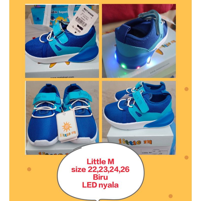 Sepatu Anak Little M ori Matahari, warna Biru/Navy/Abu, Size 22,24,25 LED nyala