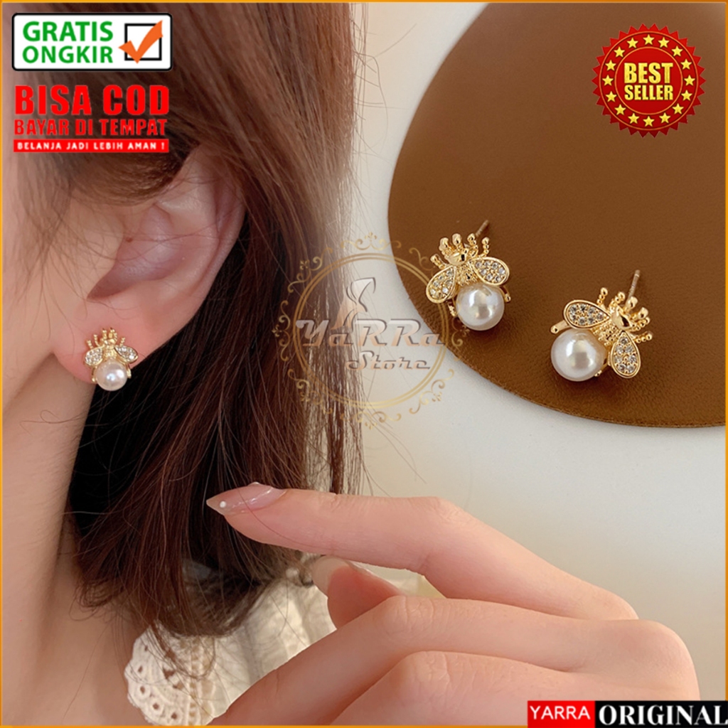 Anting Korea Wanita Tusuk Mutiara Pearl Model Lebah Desain Mewah Fashion Aksesoris Perhiasan Trendy