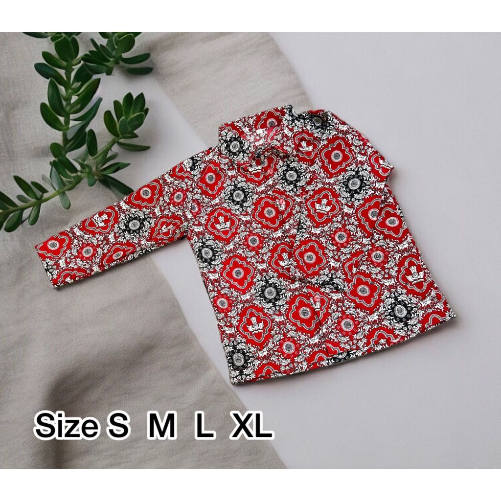 Baju Batik Sekolah SD Negeri Nasional Merah Putih Lengan Panjang Putra Putri Batik Merah SD Lengan P