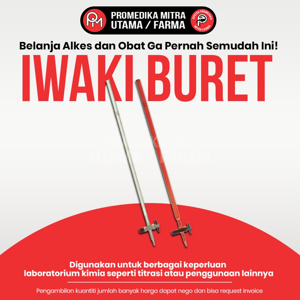 Iwaki Buret 50ml | Burrete 50ml Clear Teflon Stopcock | Class A Iwaki