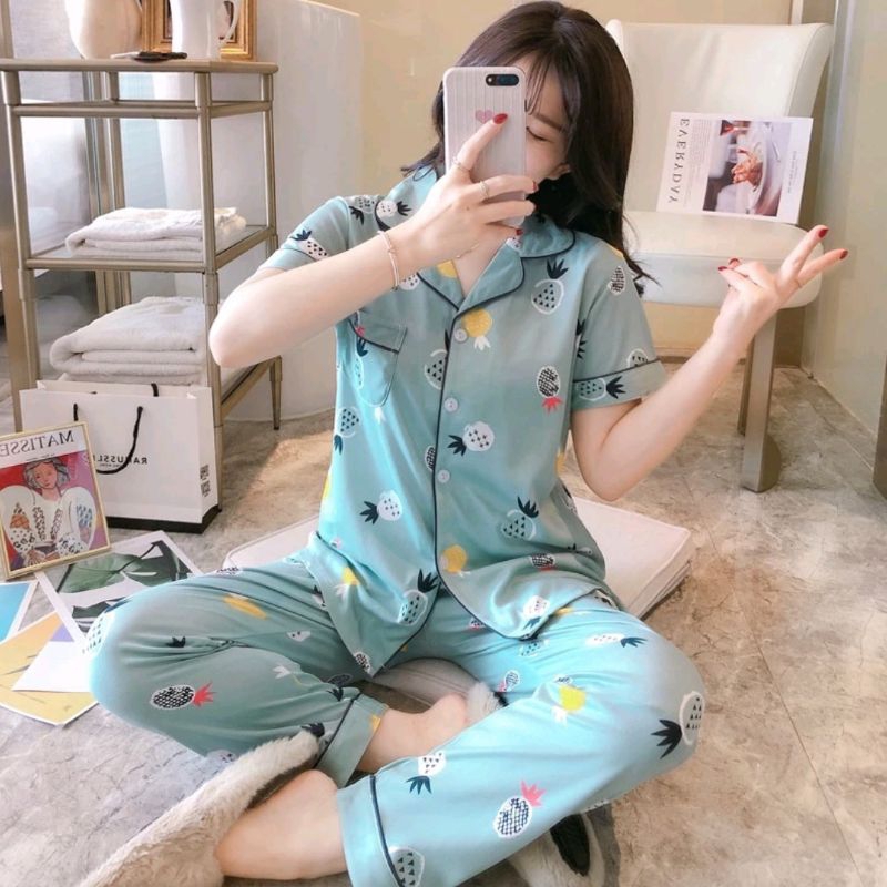 Baju tidur dewasa one set nanas hijau