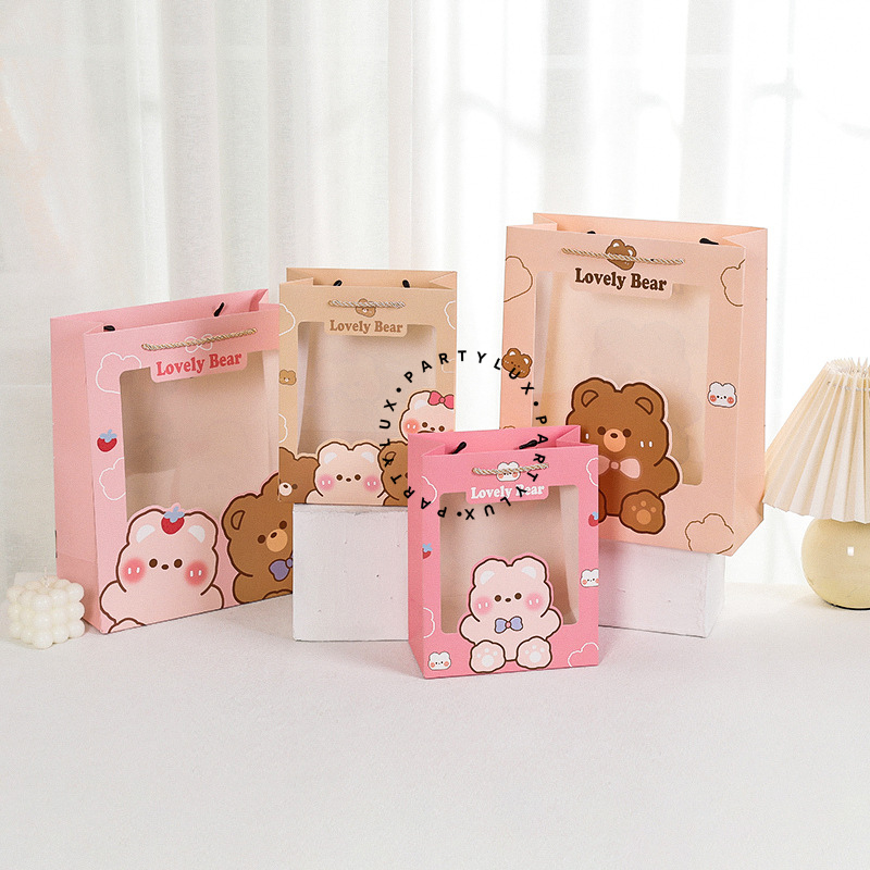 

Paper Bag Aesthetic Motif Lovely Bear / Goodie Bag / Tas Kado Ulang Tahun