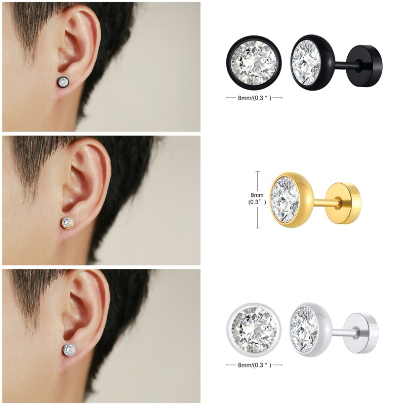 Anting Tindik Pria Wanita Stainless Steel Warna Emas Hitam Silver Anti Luntur