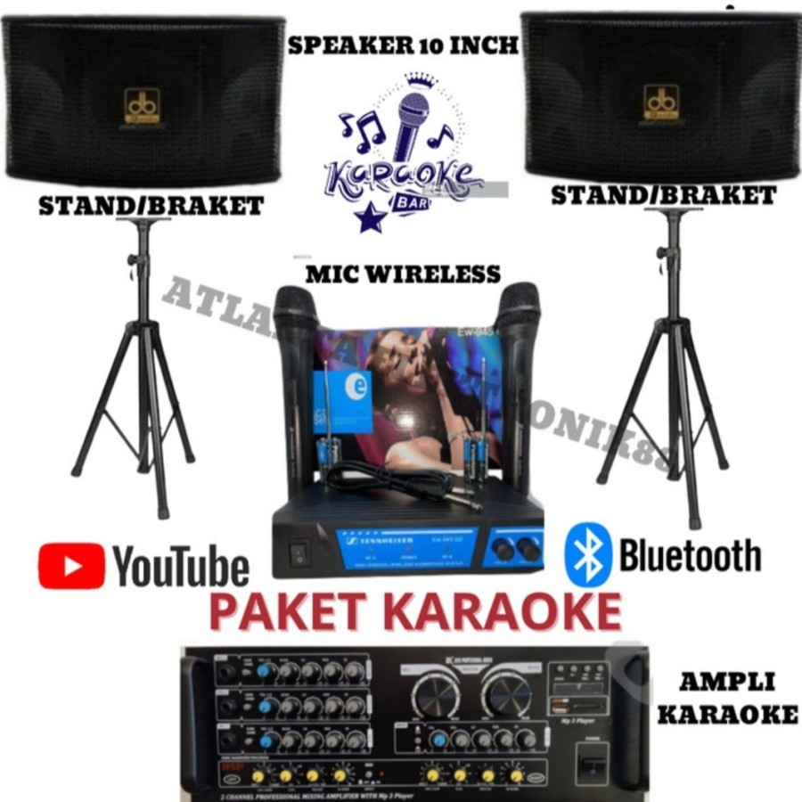GROSIR PAKET SOUND SYSTEM KARAOKE DUSENBERG BLUETOOTH 10 INCH DAN MIC WIRELESS FREE KABEL SPEAKER