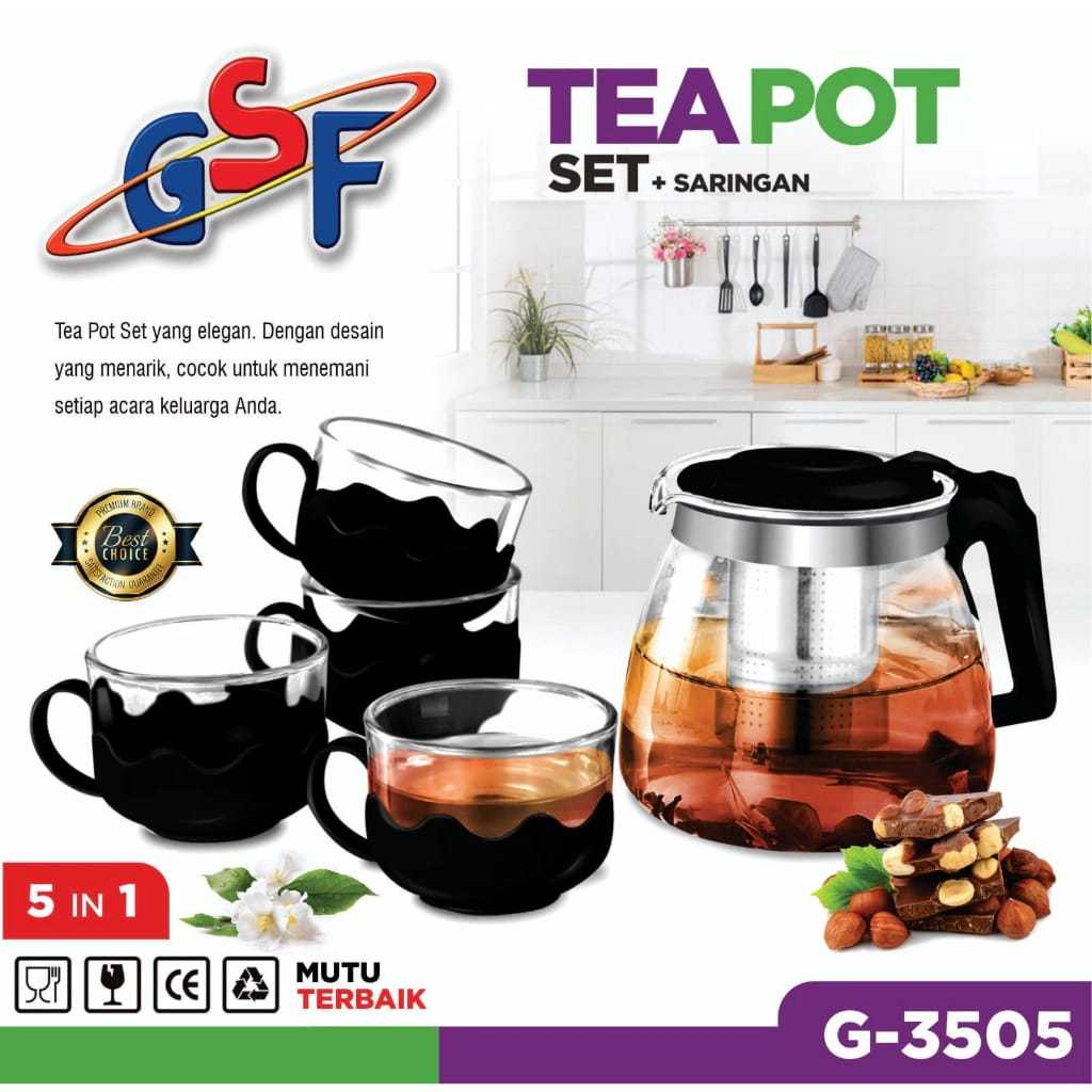 (G-3505) TEKO TEH DAN KOPI TEA POT SET 5 IN 1 / TEAPOT SET GSF 3505 / TEAPOT SET + SARINGAN MURAH / 