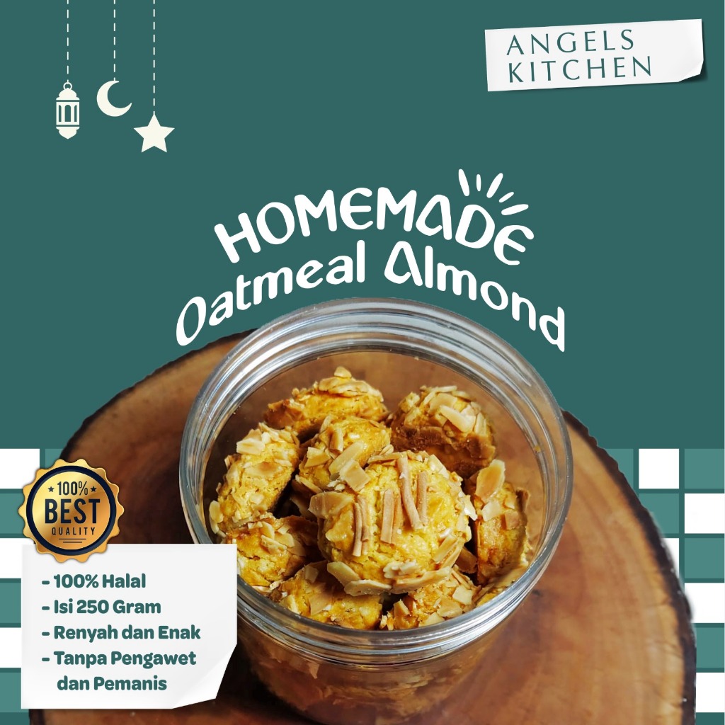 

Kue Kering Oatmeal Almond Premium Home Made Toples 250gr Kue Lebaran