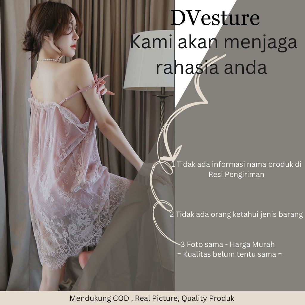 Lingerie Seksi Set D-111 All Size / Big Size Double Layer Polyester Blend Lace Daster Pakaian Dalam Baju Tidur Wanita Dewasa Seksi Baju Dinas Malam Panjang Import-1