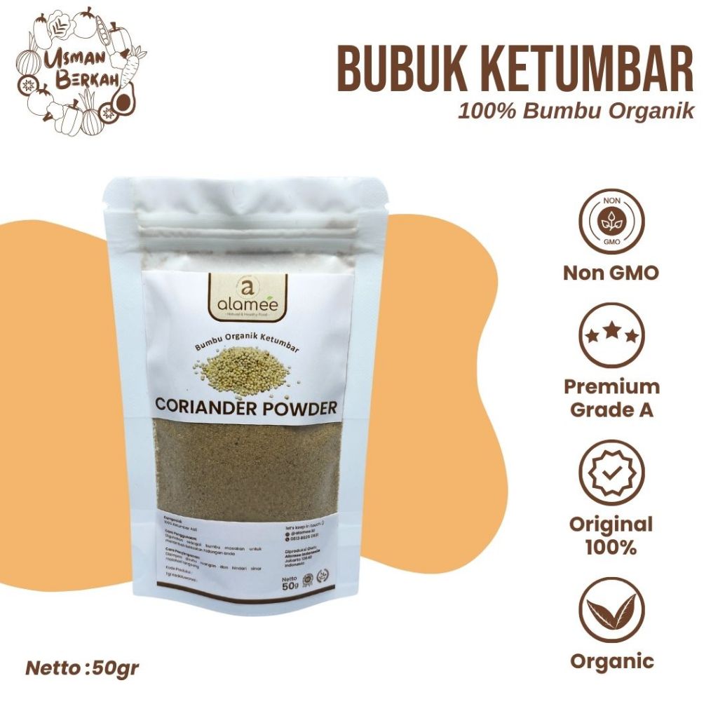 

Ketumbar Bubuk Organik Bumbu Dapur Coriander Powder Rempah Rimpang Murni Asli Tanpa Campuran Bumbu Organik USMAN BERKAH 50gr