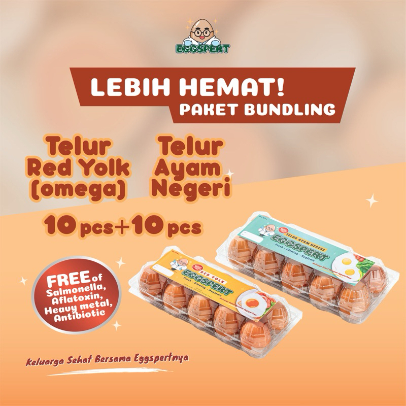 

Eggspert Telur Ayam Red Yolk (Omega) dan Telur Ayam Negeri Paket Bundling 10pcs + 10pcs