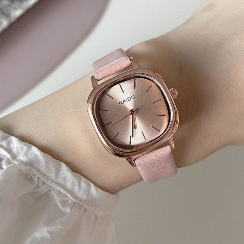 NAIDU Jam tangan Wanita Kulit Kotak Mewah Anggun Original Jam Tagan Cewek Leather