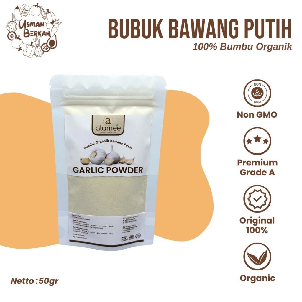 

Bawang Putih Bubuk Ground Garlic Powder Bumbu Dapur Organik Rempah Rimpang Murni Asli Tanpa Campuran USMAN BERKAH 50gr