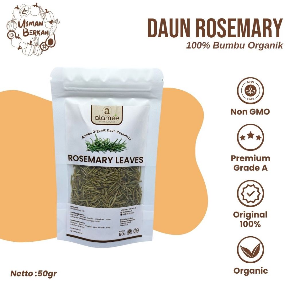 

Daun Rosemary Kering Dried Leaves Organik Garnish Rempah Murni Asli Tanpa Campuran Bumbu Organik USMAN BERKAH 50gr