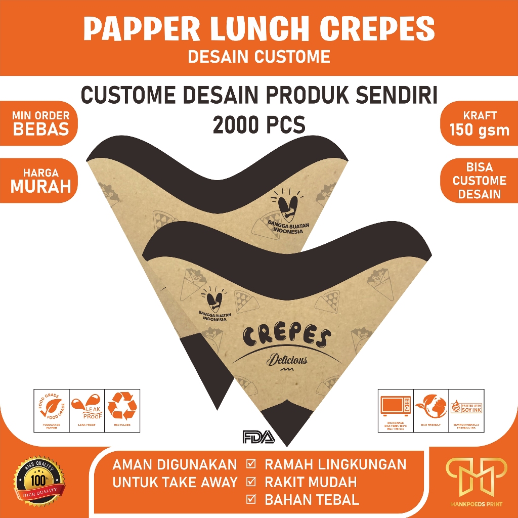 Custom Kemasan Crepes - Paper Lunch Crepes - Tempat Makan Crepes - Kertas Crepes
