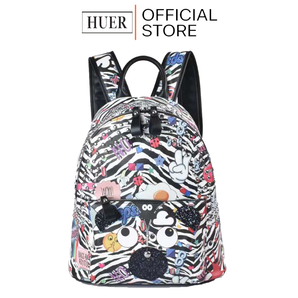 HUER ~ Tas Wanita Veosya Eye Theme Zebra Printed Backpack 9454-365Black