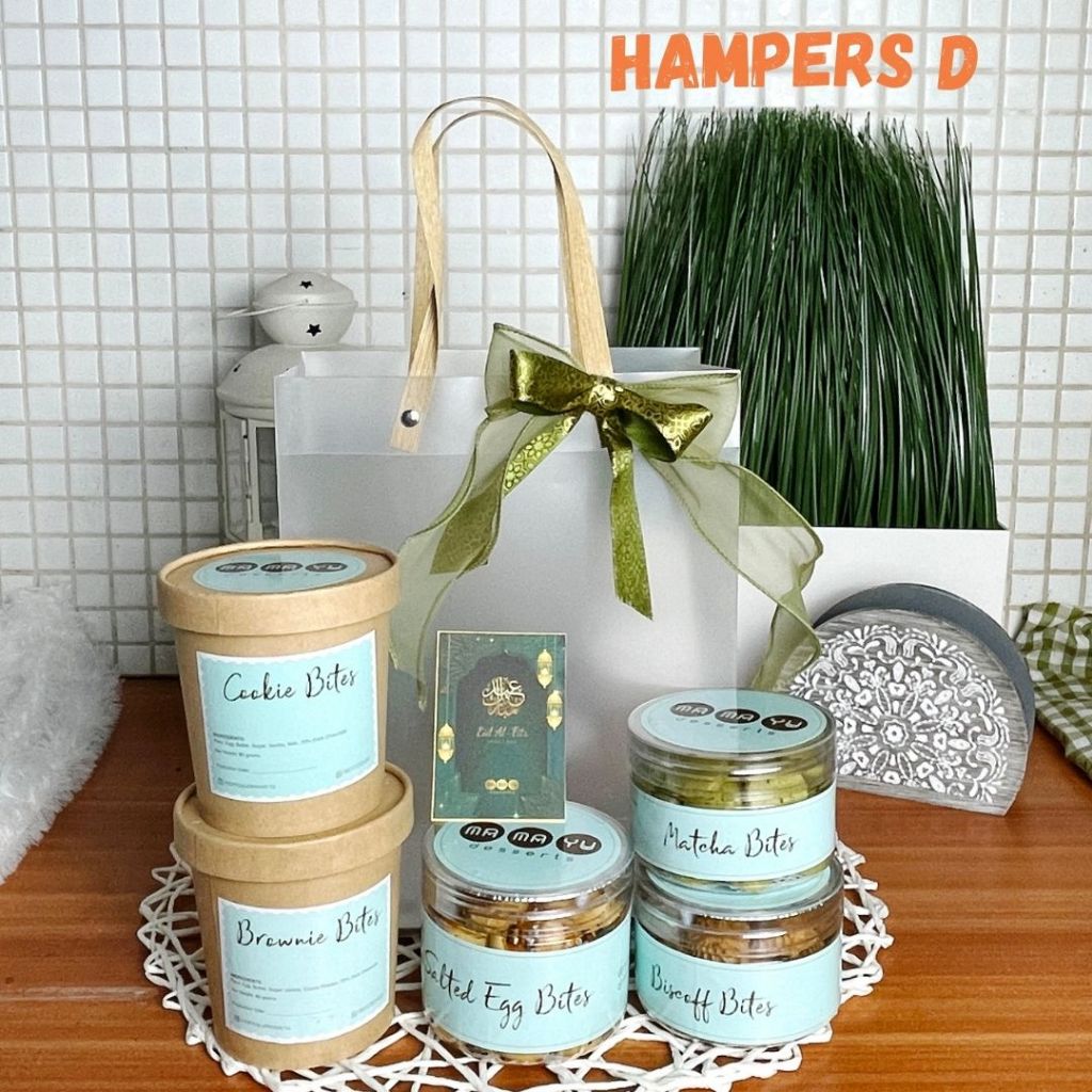 

Hampers D | Hampers Idul Fitri Lebaran Eid Mubarak hampers Kue kering cookies Hampers | Matcha cookies coffee cookies brownie salted egg bites