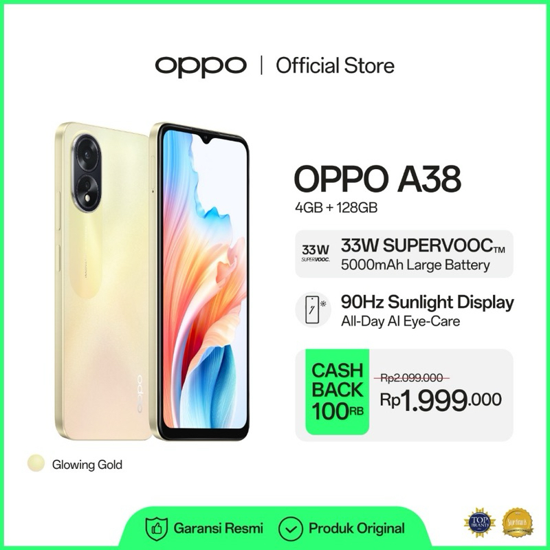 (SECOND) OPPO A38 4/128GB & 6/128GB [5000mAh SUPERVOOC 33W, 90Hz Sunlight DIsplay, 50MP AI Camera]