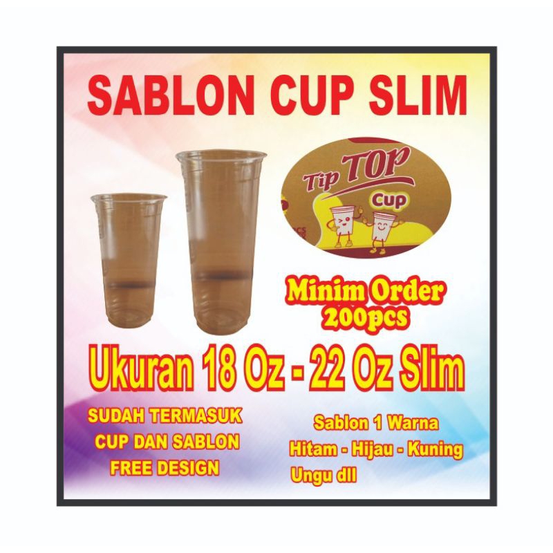 sablon gelas cup TIPTOP ukuran 18OZ dan 22oz SLIM  #gelasslim #cupslim #cup #hok #gelasplastik