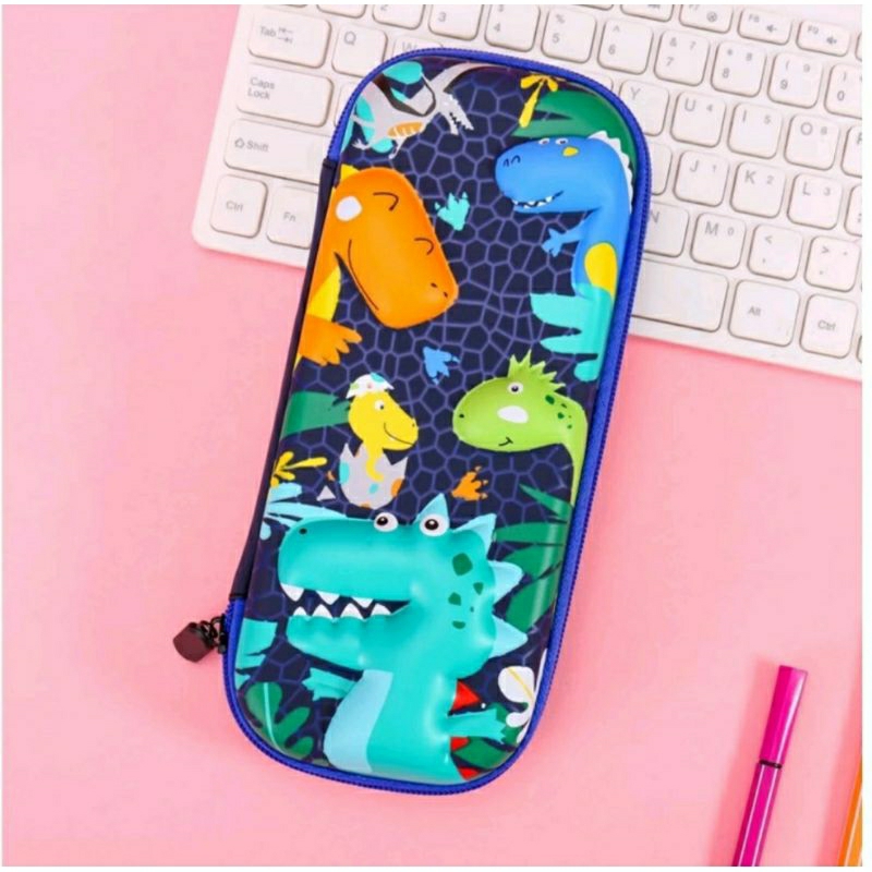 

(Preloved) Kotak pensil 3D kartu dino unicorn anak, Tempat pensil anak