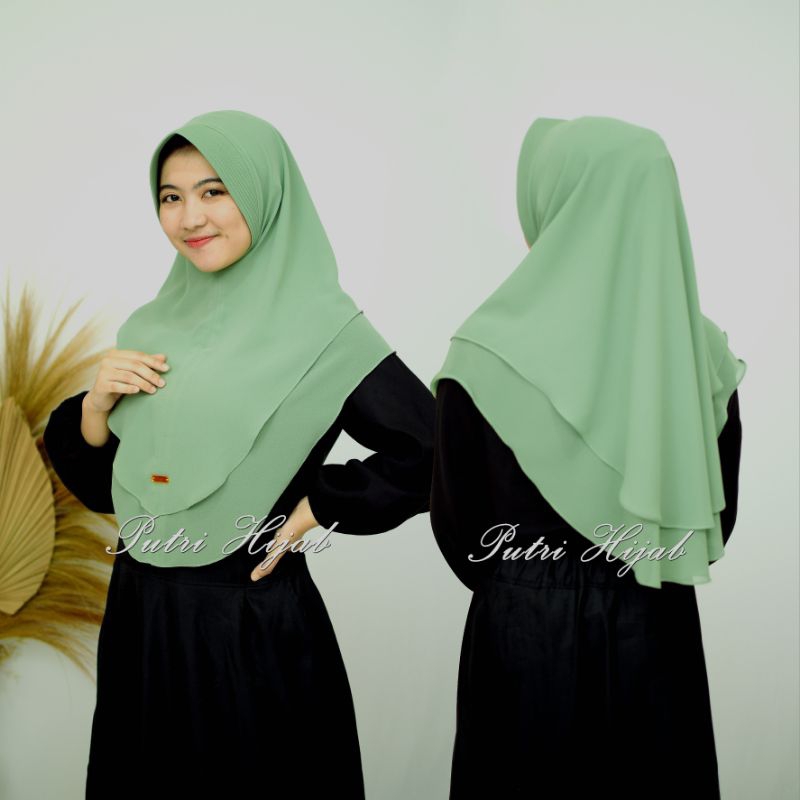 Sage green Hijab Jilbab Khimar Mini 2 Layer ceruty babydool/Hijab Khimar Mini 2 Layer  Ceruty
