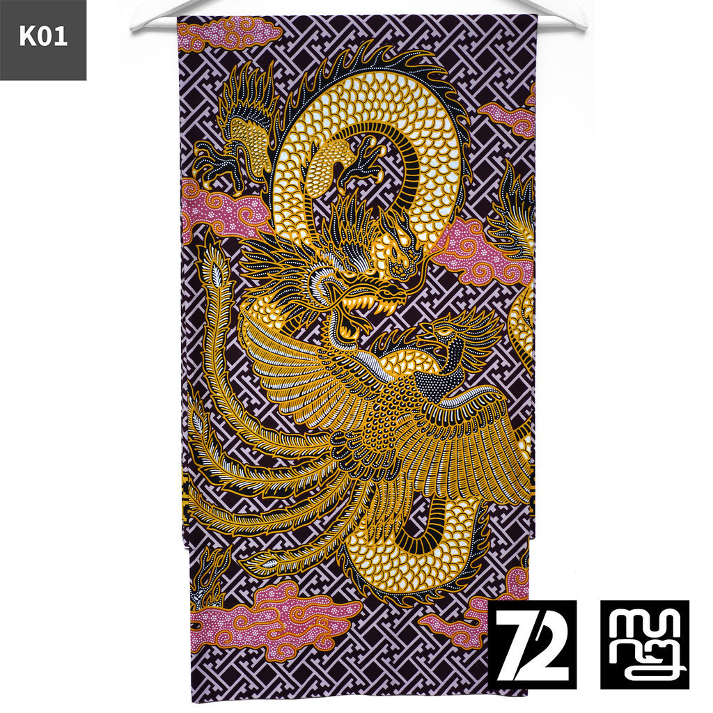 KAIN BATIK PREMIUM Bahan Katun Motif Mega Naga Burung Warna Abu Kuning 724712 Cap 72 Jarik Jarit Sam